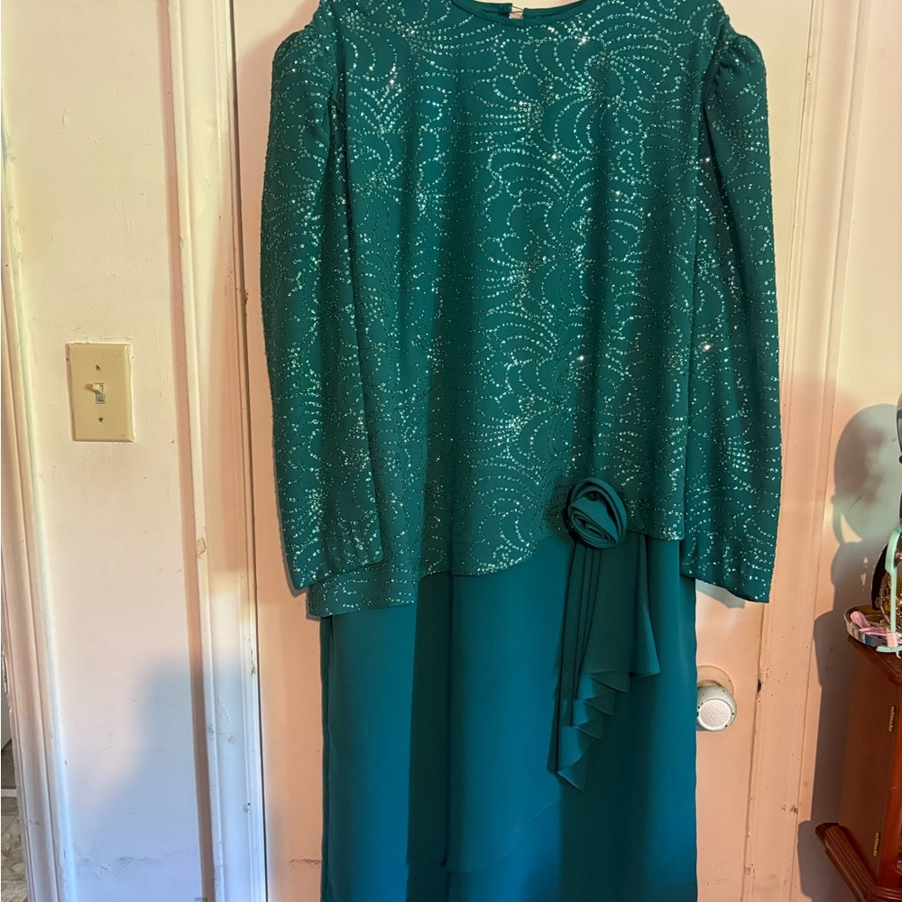 Blue Bateau Neck Bishop Sleeve Gown for Weddings